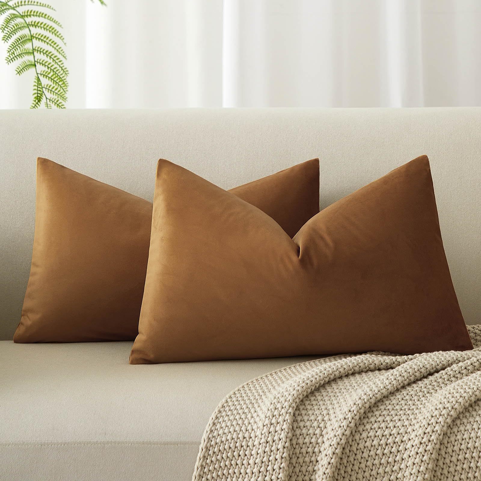 JUSPURBET 12x20 Velvet Lumbar Throw Pillow Covers Set of 2,Light Brown — image 1
