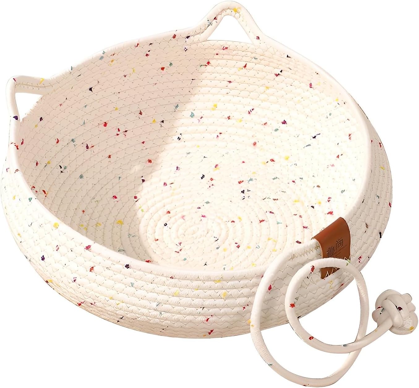 Hand Woven Cat Bed with Toy Tail Natural Cotton Rope Cat Scratch Pad Cozy Cat Scratching Mat with Cat Ball Toy Cat Furniture Protector for Wall, Couch, Carpets, Sofas ?White? (White)