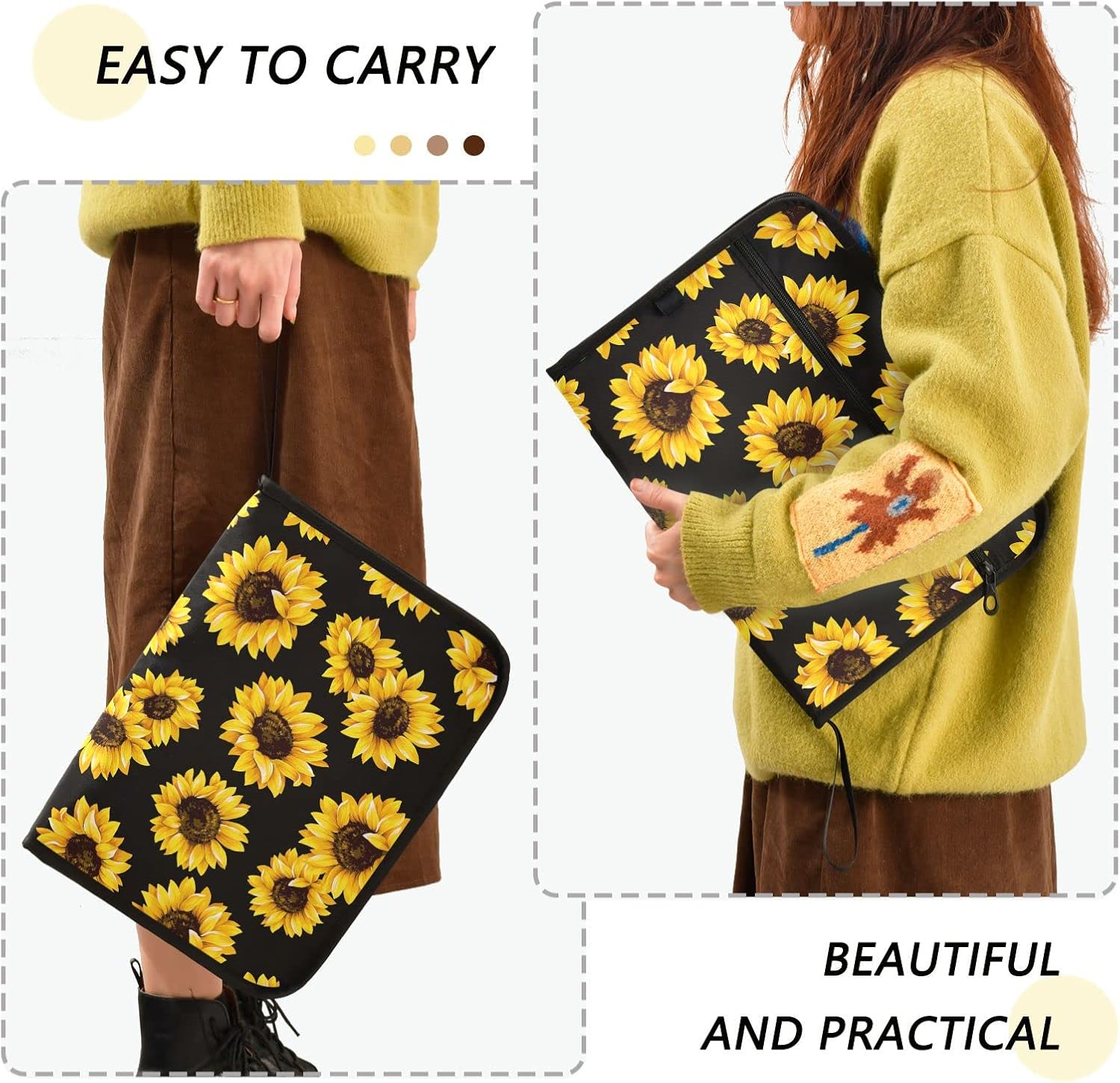 ZZKKO Sunflower Summer 13 Pockets Expanding File Folder with Sticky Labels Accordion File Folder Document Organizer Letter Size A4 Papers Expandable File Keeper