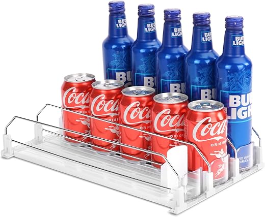 BingoHive Automatic Soda Can Organizer for Refrigerator, 15 Cans of 11.15oz-16.9oz, White, Plastic & Metal, Refrigerator/F...