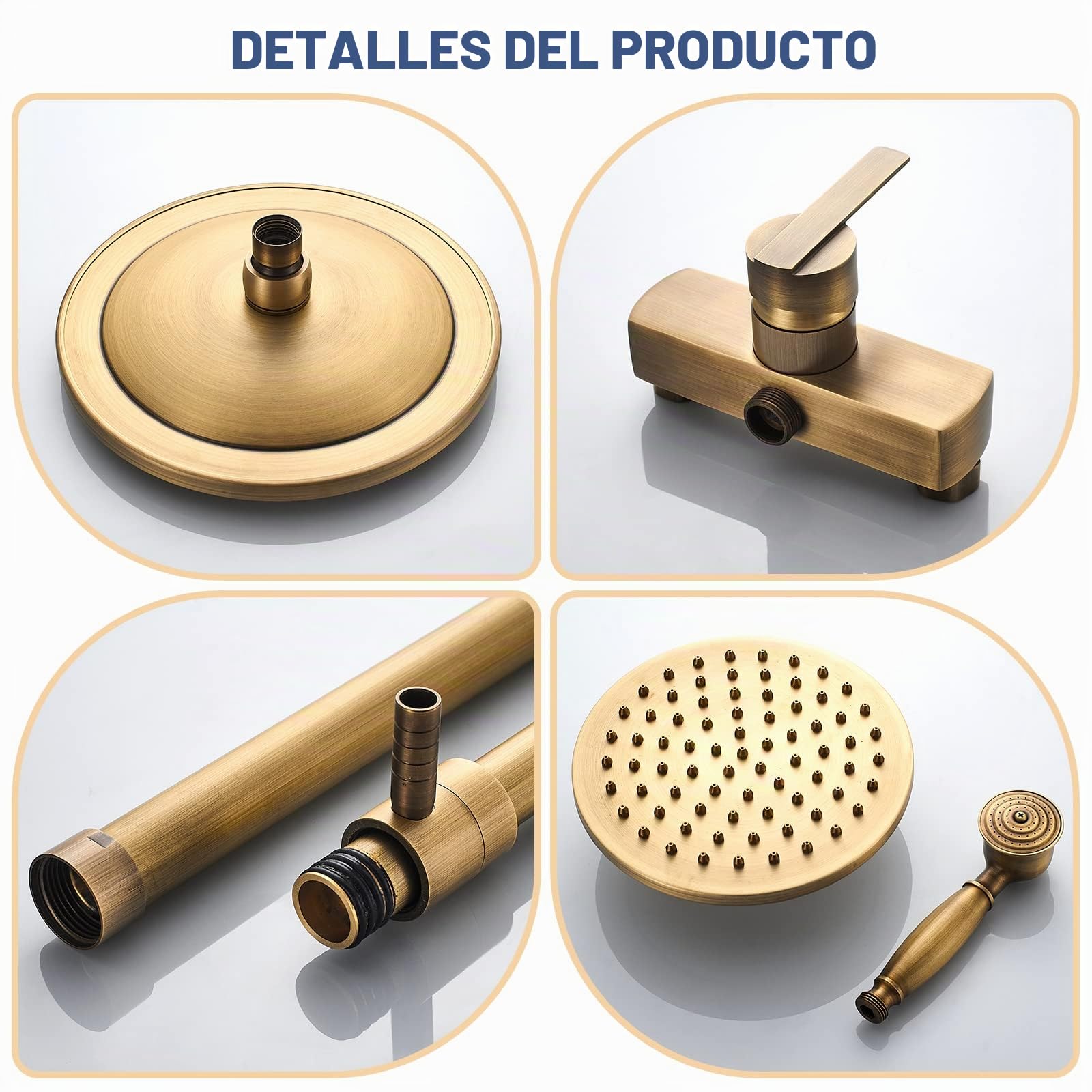 Columna Ducha Latón Retro Set De Ducha Antiguo Sistema de Ducha, Altura Regulable 70-120cm, Columna de Ducha con Cabezal de Ducha de Lluvia, Ducha de Mano, Grifo de Ducha Monomando