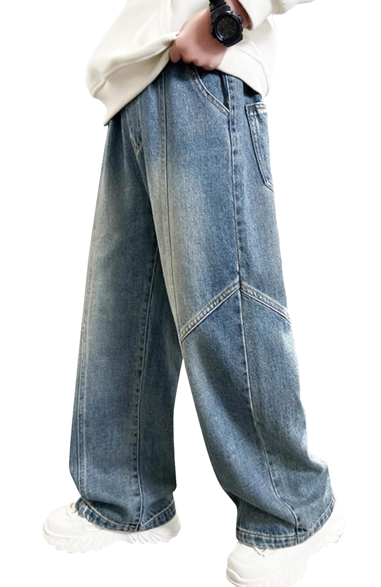 Happy Cherry Jeans Baggy Cargo Ragazzo - Pantaloni Gambe Larghe, Vita Elastica, Con Tasche, Dai 5 Ai 14 Anni - 3