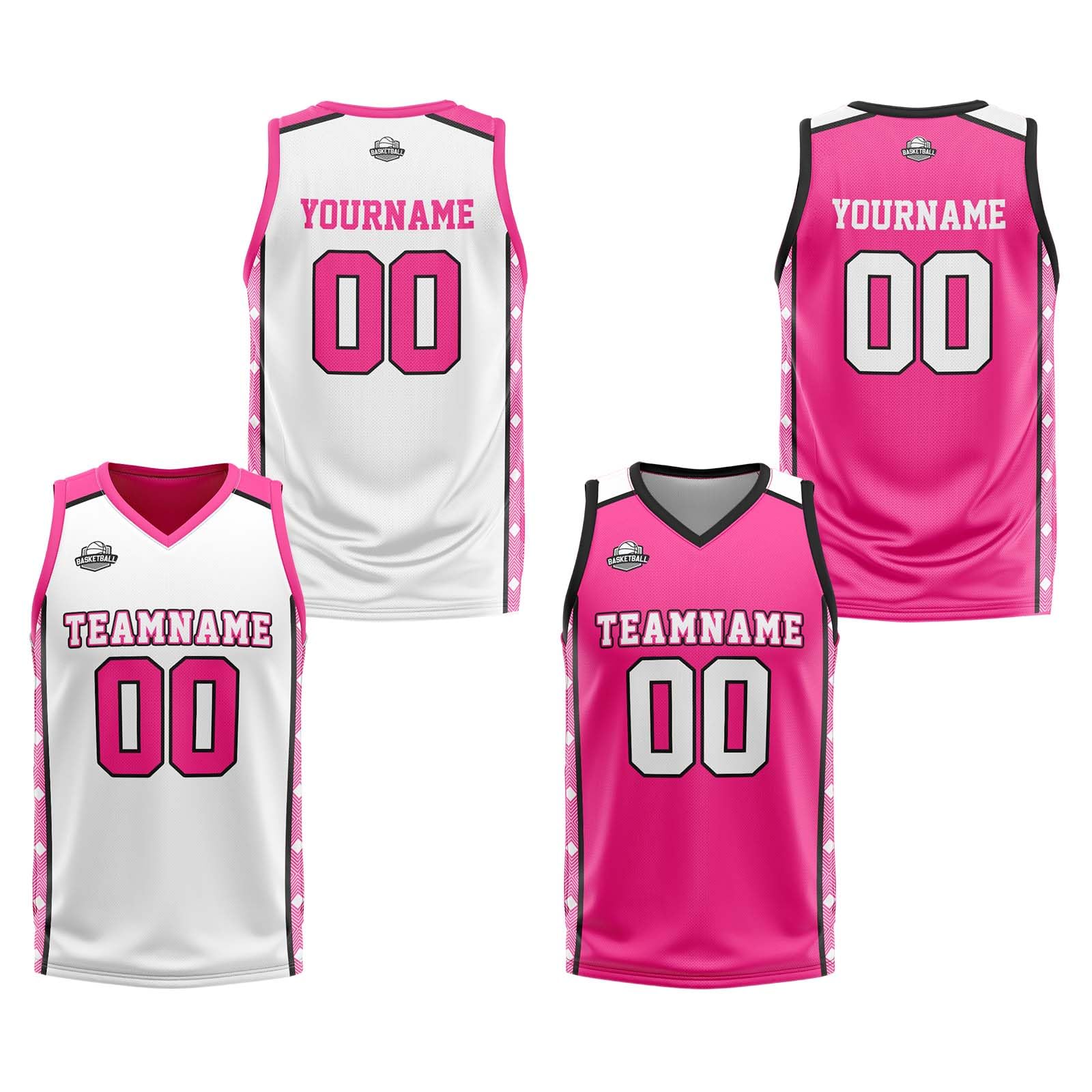 vients Custom Reversible Basketball Jersey Uniform Suit for Men Women Adults Kids Personalized Jersey (Polyester, White Pink)