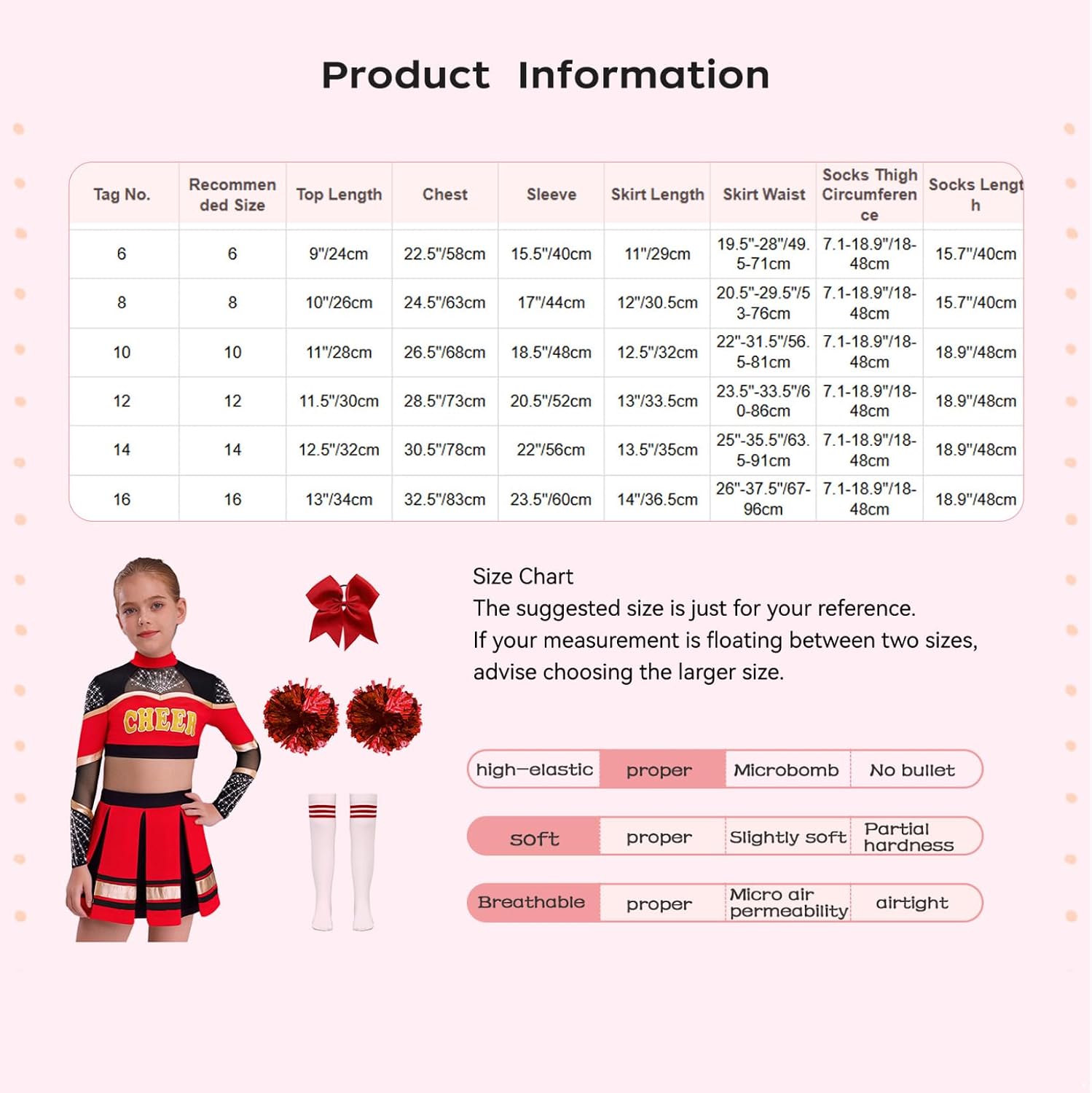Girls Cheerleading Pleated Skirt with Rhinetones Long Sleeve Crop Top & Socks Flower Balls Performance Dancewear
