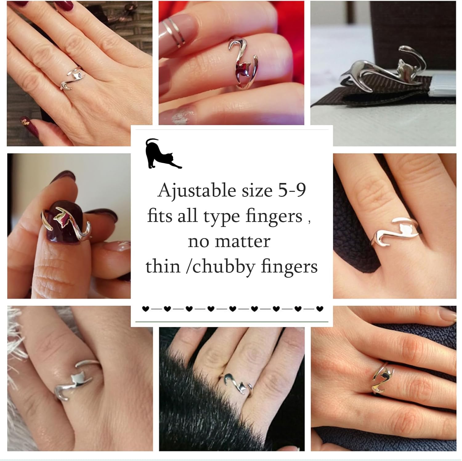 Sterling Silver Cat/Dog Ring - Adjustable Dainty Stackable Rings Gifts for Cat Lovers Dachshund Gifts for Women - Image 7