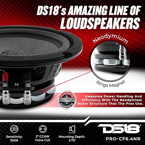 Miniatura 3 de DS18 PRO-CF6.4NR - Altavoz resistente al agua de 6.5 pulgadas, cono de fibra de carbono de bajos medios y anillos de neodimio, imán de 500 vatios y