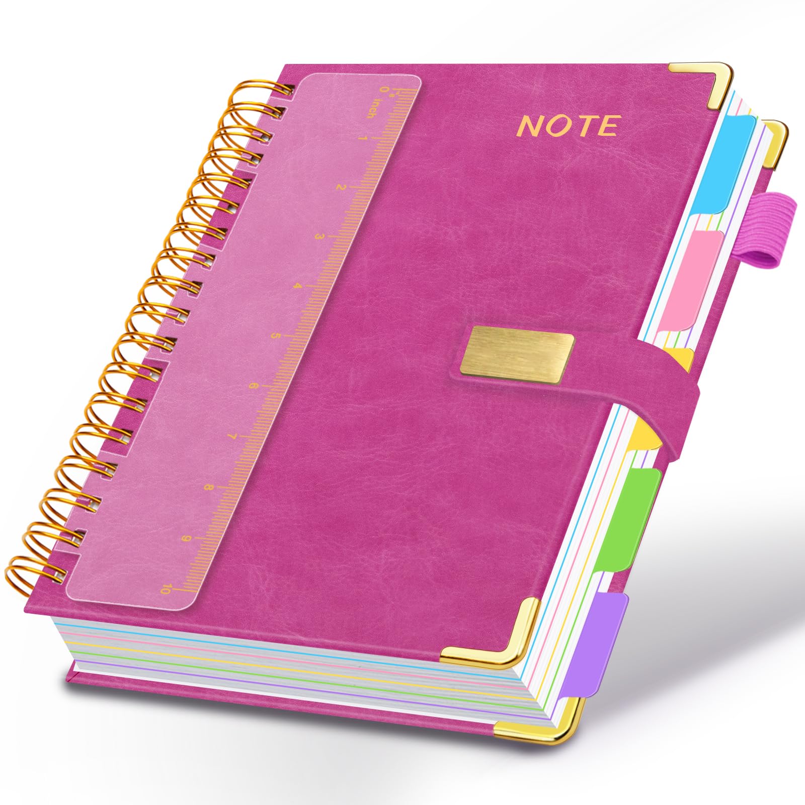 Hardcover-Spiralnotizbuch, 21,6 x 27,9 cm, College-Notizbuch mit Magnetverschluss, 300 Seiten, 5 Fächer, Notizbücher mit Trennwänden für Arbeit, Schule, A4-Leder-Tagebuch für Damen und Herren, Rosa