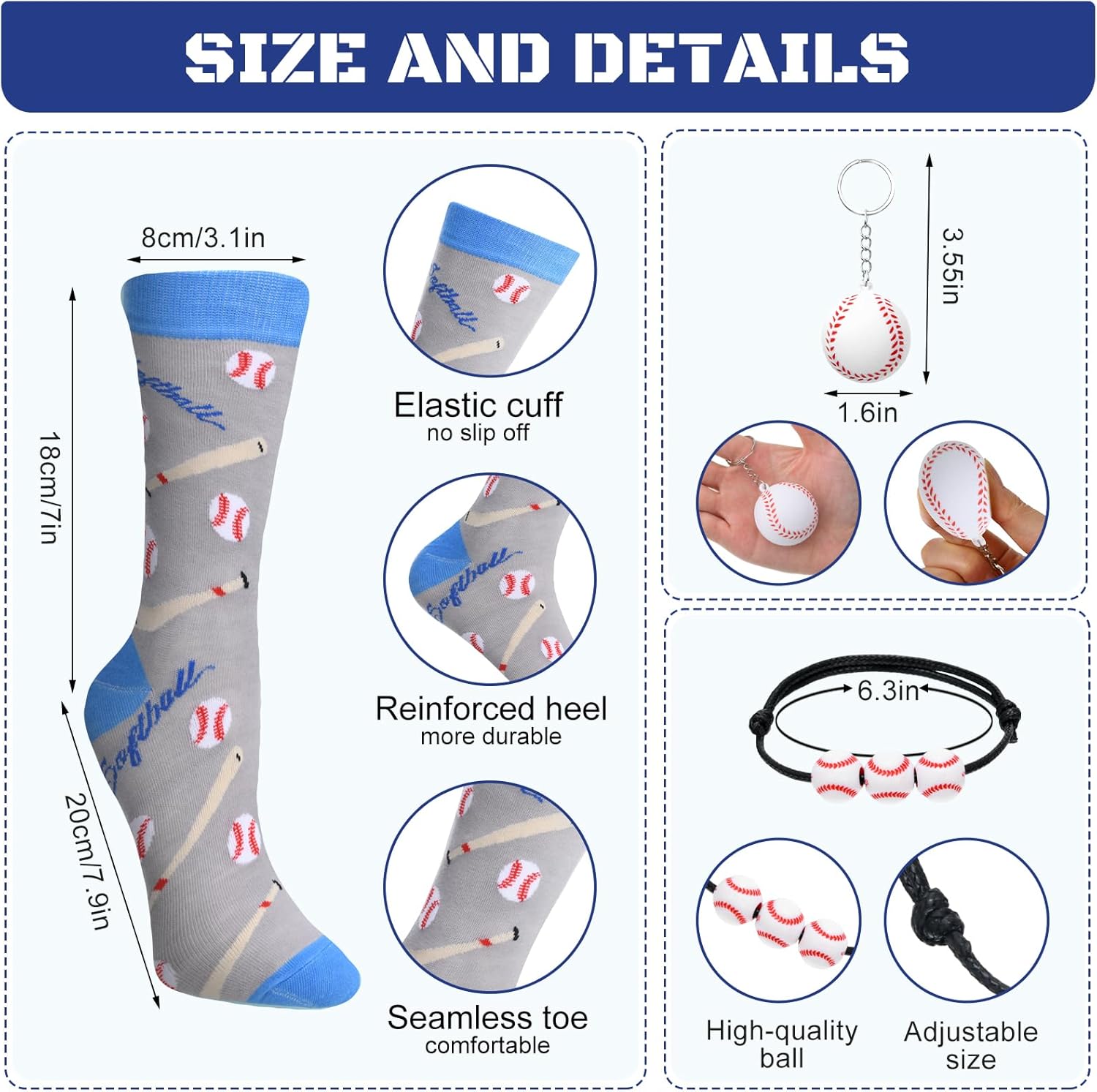 Pickmesh 24 Pcs Funny Baseball Team Gift Set, Baseball Plastic Cups with Straw and Lid, Novelty Socks, Bracelet, Keychain for Ball Lover Player Fans Sports Valentines Gift Birthday Party Favors