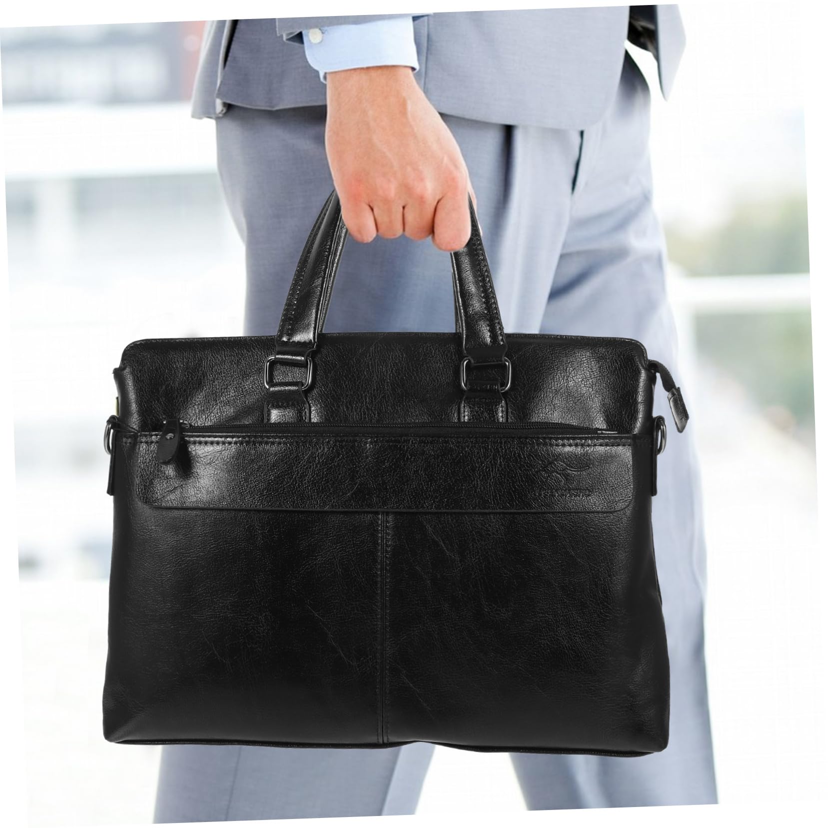 Modische Aktentasche und Vielseitigen Tragemöglichkeiten Handtasche Business aus Pu Leder Durchdachtem Innenraum in Schwarz Herren für Büro und Reisen