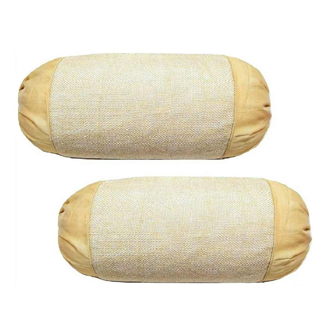 MONKDECORPlain Jute Bolster Cover (Set of 2 Pcs) Cream