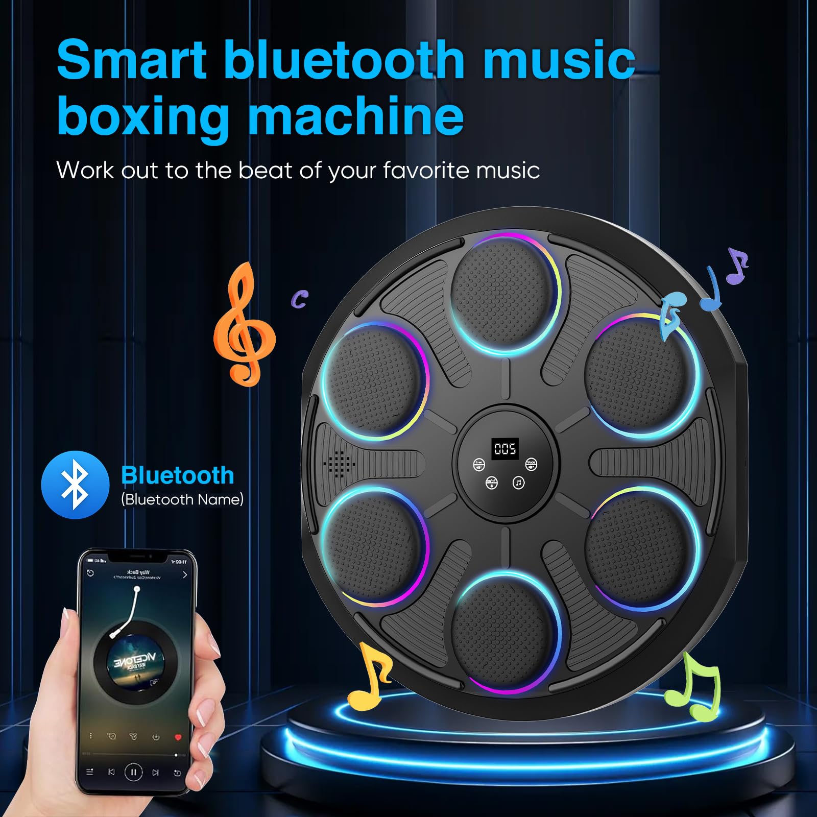 Máquina De Boxeo Musical LED Inteligente Bluetooth Con Guantes, 9 Ajustes De Velocidad Y Modo De Conteo Para Adultos Y Niños