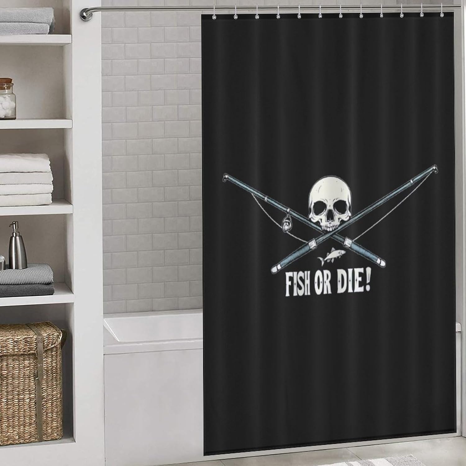 Fish Or Die Funny Shower Curtains Washable Bath Curtain Liner with Hooks for Bathroom Bath Tubs