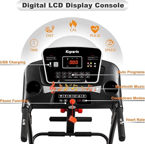 Miniatura 3 de Ksports - Máquina para correr plegable eléctrica con función de inclinación automática o manual y con barras y tapete para abdominales y mancuernas