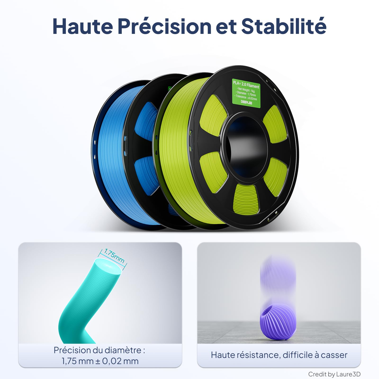 DEEPLEE Filament PLA Plus 1.75 mm Noir et Gris 4kg 4 Bobines pour Imprimantes 3D FDM