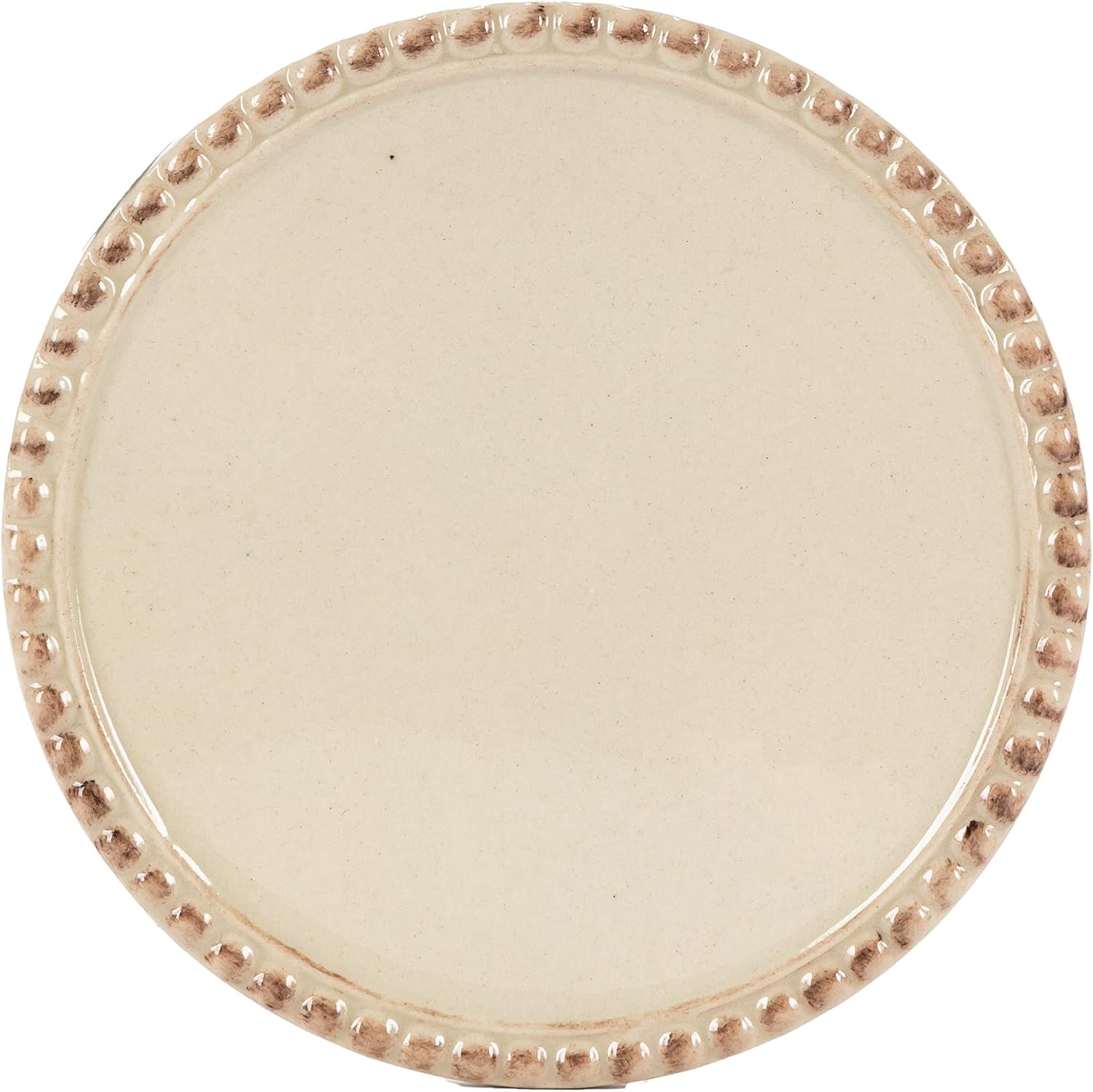 Cream Ceramic 6-Piece Coaster Set with Cast Metal Holder