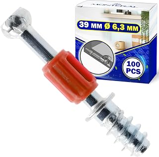 100 Stück Exzenterverbinder 39 mm Gewinde Ø 6,3 mm - Korpusverbinder aus Stahl mit Zinkbeschichtung - Rote Farbe - MONTERAL