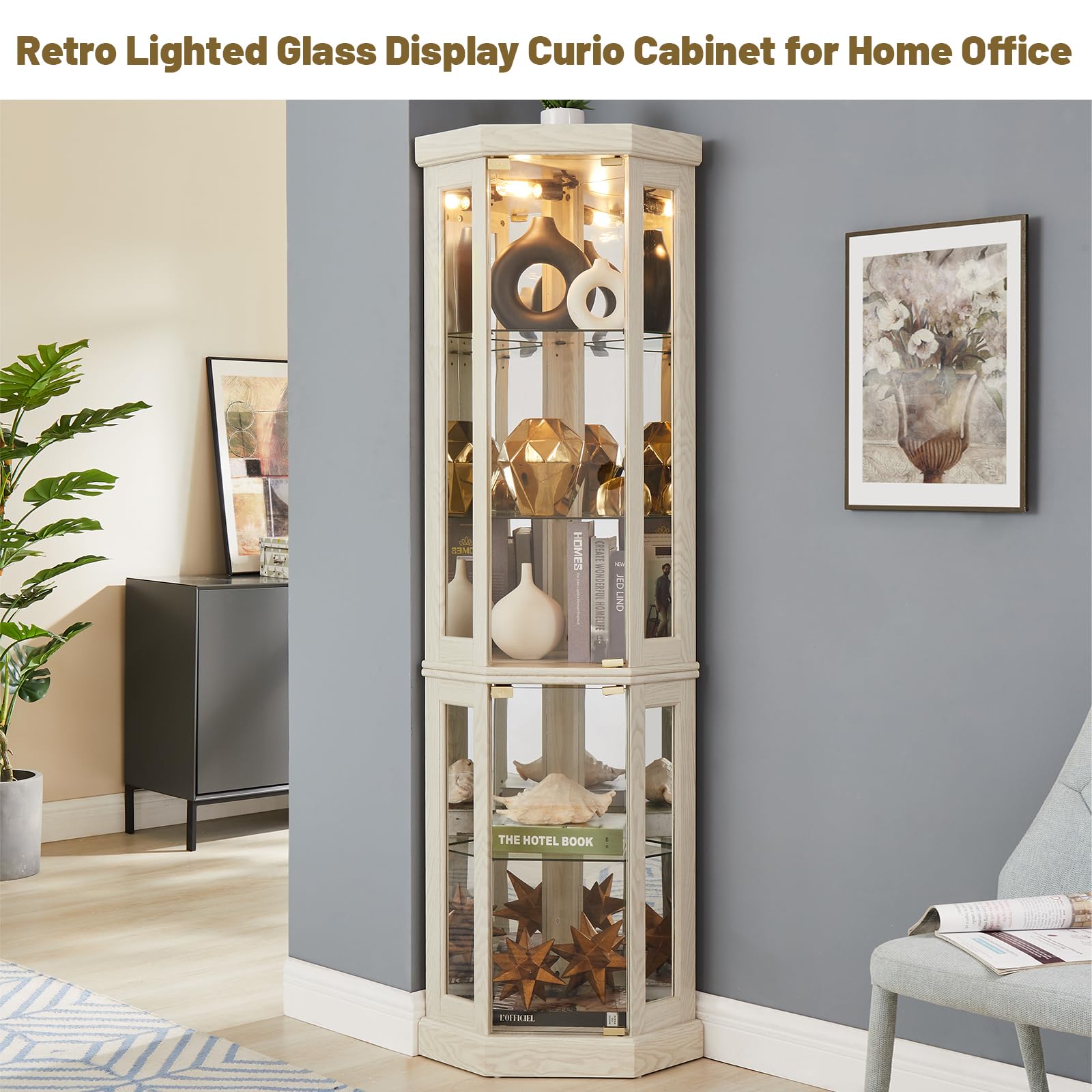 Amazon.com - Tall ​Corner Cabinet with Glass Doors, Lighted Glass