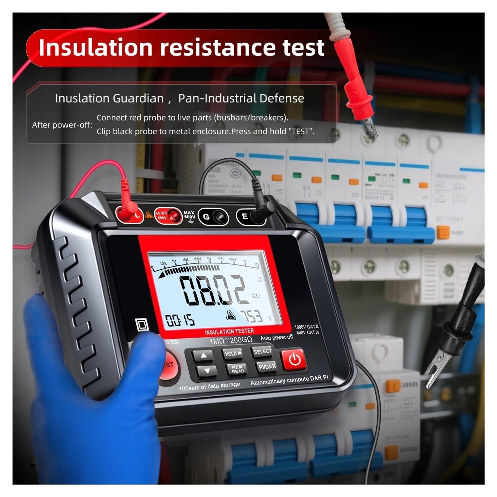 Tester Napięcia Ohm 0,1MΩ~120GΩ Miernik Rezystancji Izolacji Uziemienia Megaomomierz Narzędzie Wysoka CzułOść