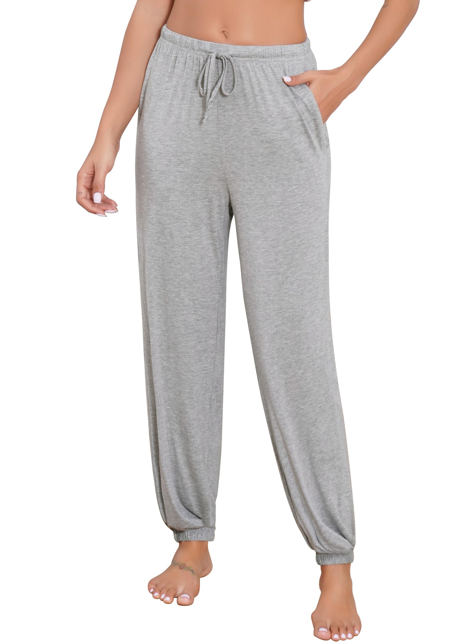 Lovasy Pantalones de Pijama Mujer Largo Modal Pijama Ancho Mujer Pantalón con Bolsillos y Cordón