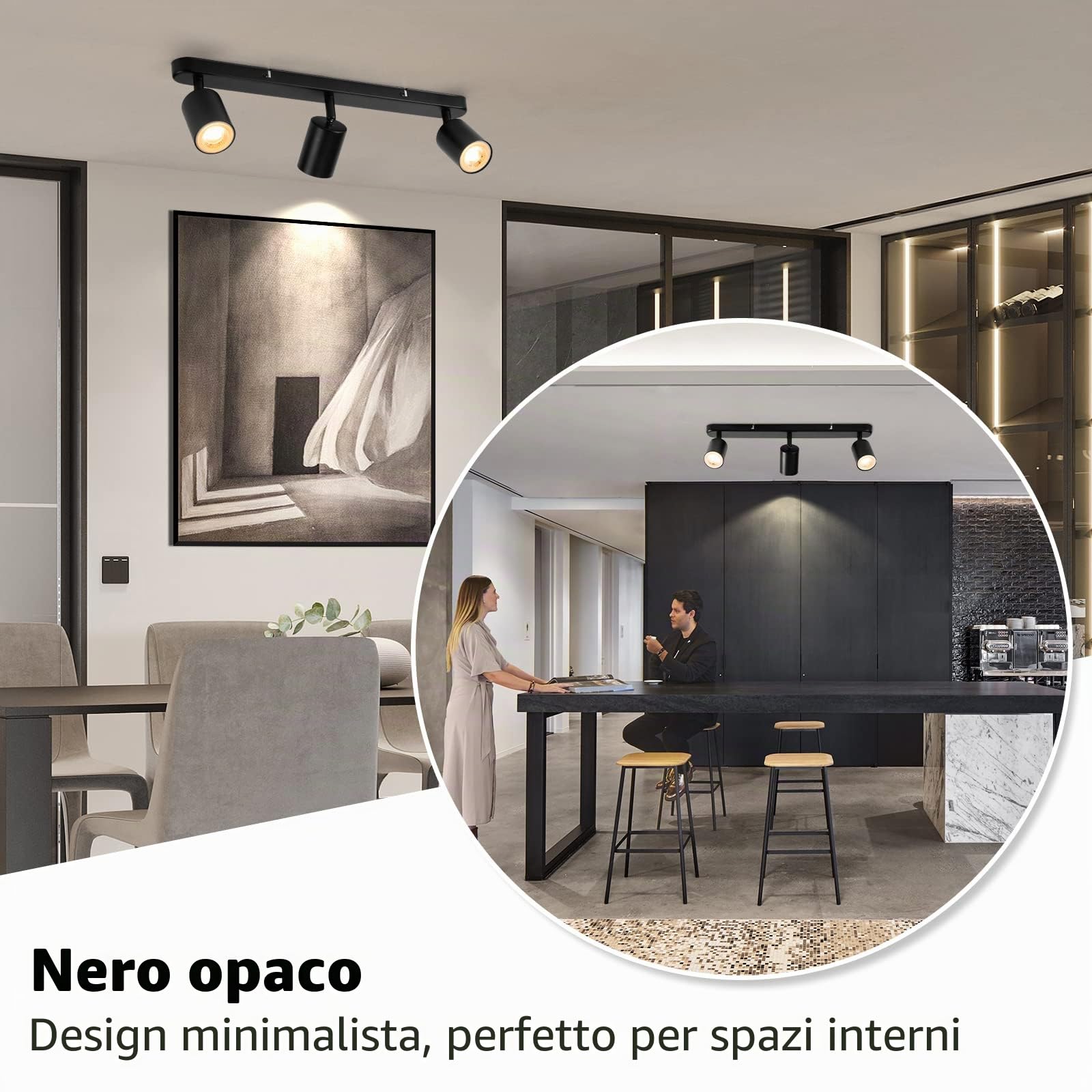 wowatt Faretti da Soffitto Orientabili 3 Luci Gu10 LED Nero Senza Lampadina | Faretti LED Soffitto Interno, Plafoniera da Parete Orientabili, Luci Binario per Soggiorno, Cucina, Corridoio, Salotto, Bagno