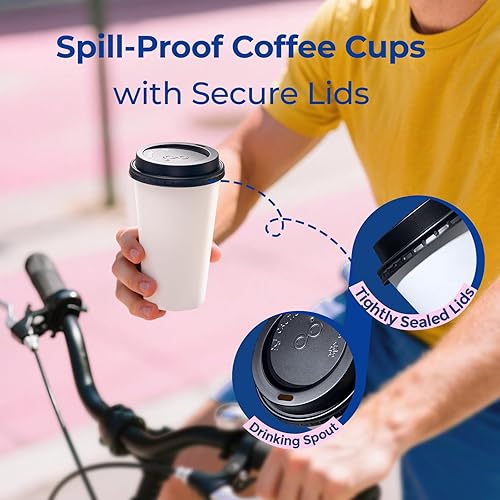 Miniatura 4 de Fit Meal Prep Paquete de 100 tazas de café desechables de 16 onzas con tapas, tazas de viaje de papel a prueba de fugas para bebidas fríascalientes,