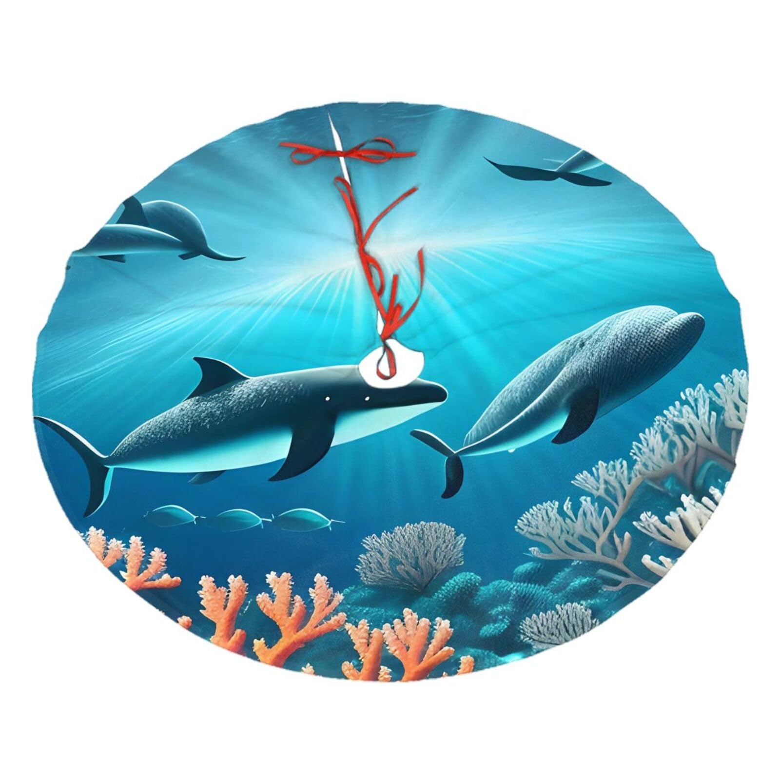 Whales Under The sea Printed Christmas Tree Skirt Christmas Plush Tree Skirt 36 inches (about91 cm) ChristmasIndoor and Outdoor