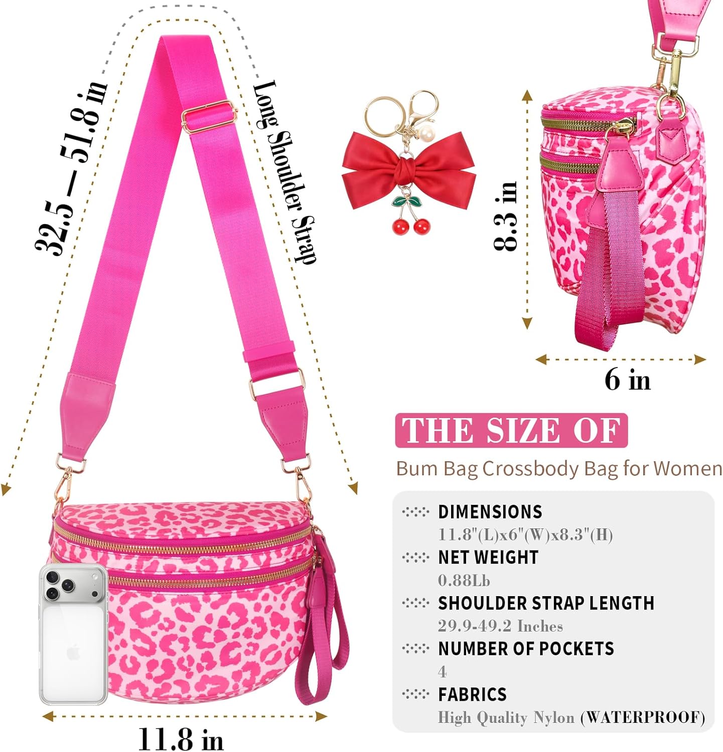 Bum Bag Crossbody Bag for Women | Spacious Bum Bags | Nylon Crossbody Fanny Packs | Leopard Purse Belt Wallet (Colour Bum Bag-Rose Leopard) - Image 4