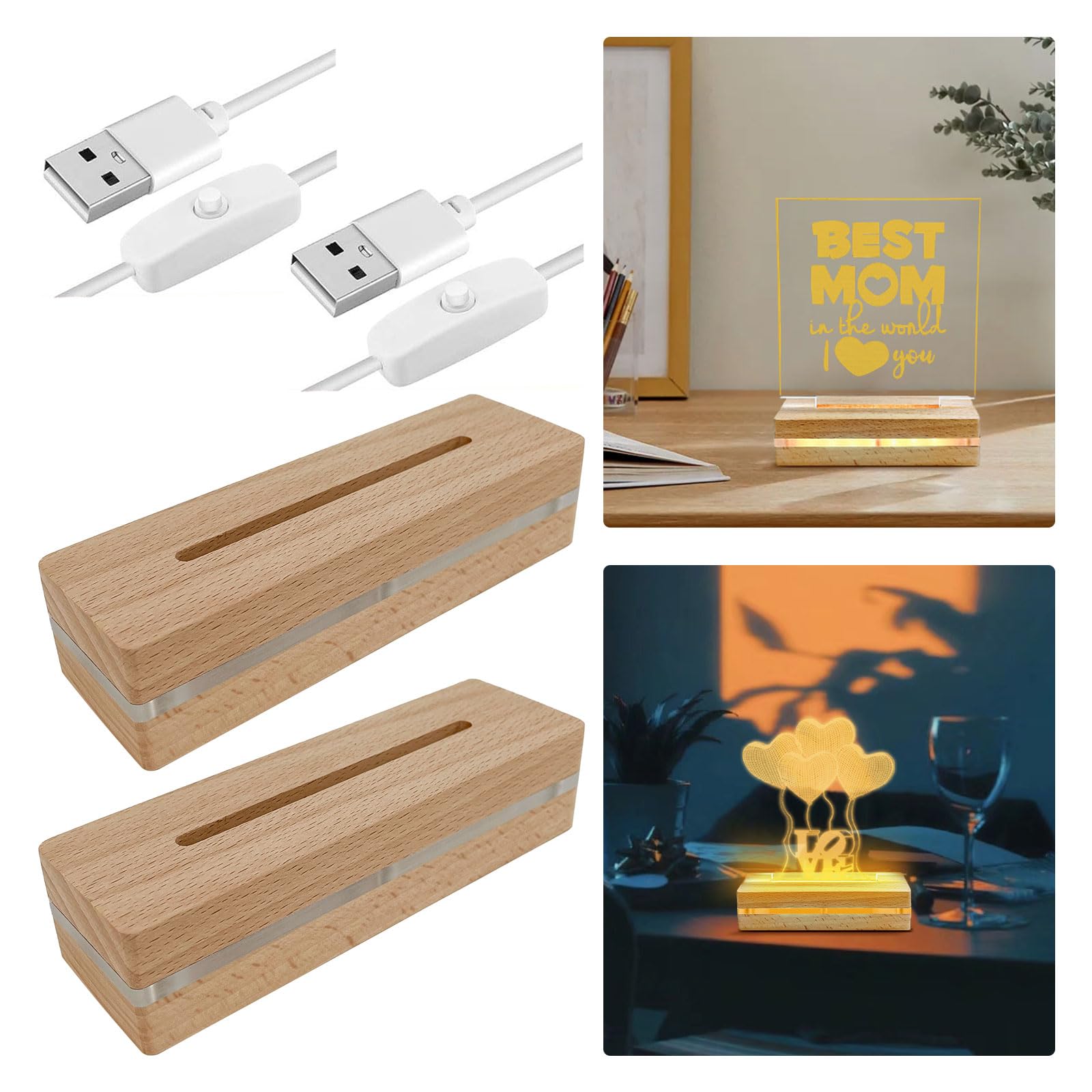 éclairage Vitrine Bases Affichage LED Bois YWNYT - Lot De 2 - 15x4x3 Cm - Pour Plaques Acrylique 4-5 Mm - Veilleuse Support LED Décoratif éclairage Vitrine Bases Affichage LED Bois YWNYT - Lot De 2 - 15x4x3 Cm - Pour Plaques Acrylique 4-5 Mm - Veilleuse Support LED Décoratif