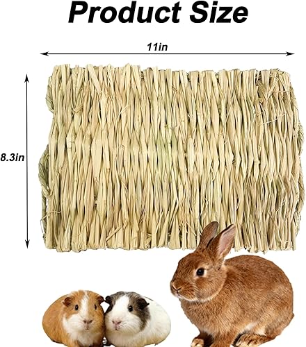 Miniatura 7 de kathson 8 alfombrillas de hierba de conejo, tejido natural, para mascotas, juguetes masticables para hámsters, loros, conejos, erizo, conejillo de