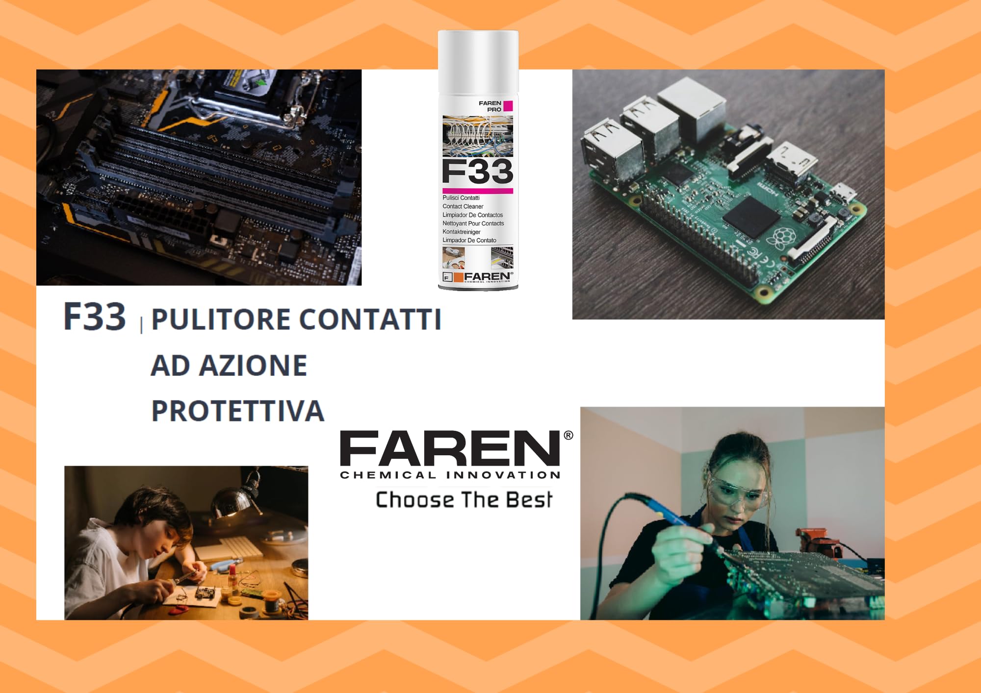 Faren F33 Pulitore Contatti, Spray Sgrassante ad Azione Protettiva Ideale per Motori Elettrici, Circuiti Stampati e tante Apparecchiature Elettroniche, ottimo per il Modellismo, 400ml (3 Pz)