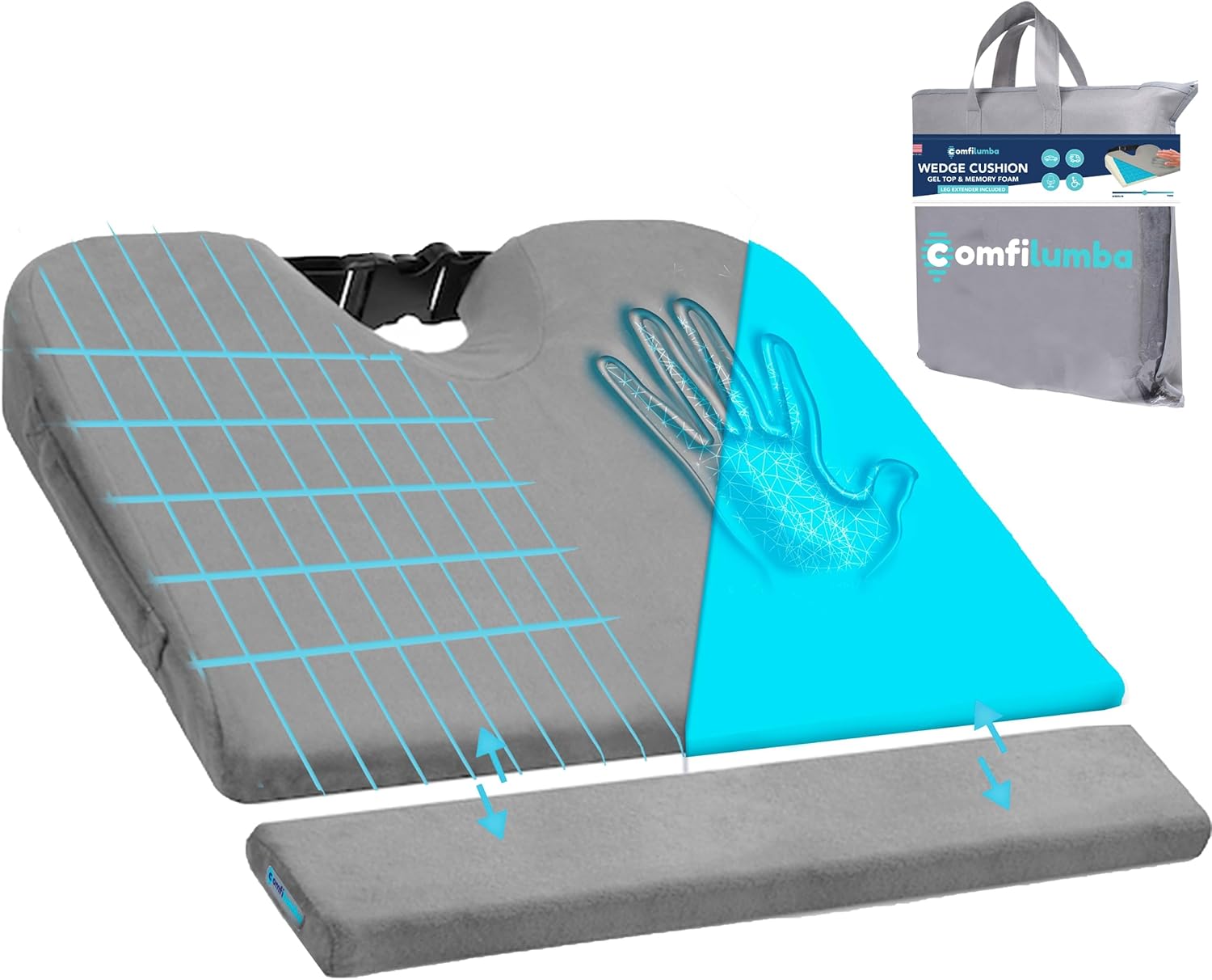 ComfiLumba Wedge Car Seat Cushion (w/Leg Extender), Car Cushions for Sciatica, Back