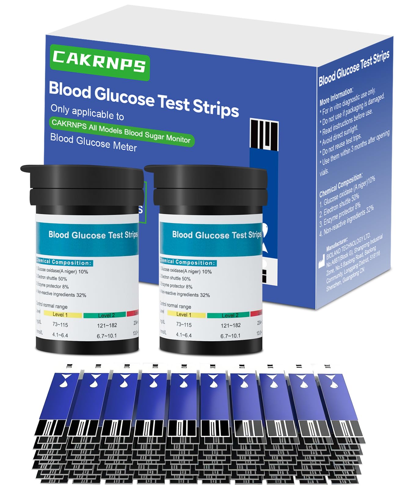 Blood Glucose Test Strips, 100 Count Blood Sugar Test Strips for Diabetes, Accurate, Auto Code, Compatible with All CAKRNPS Glucometer for Easy Blood Sugar Testing (No Monitor)