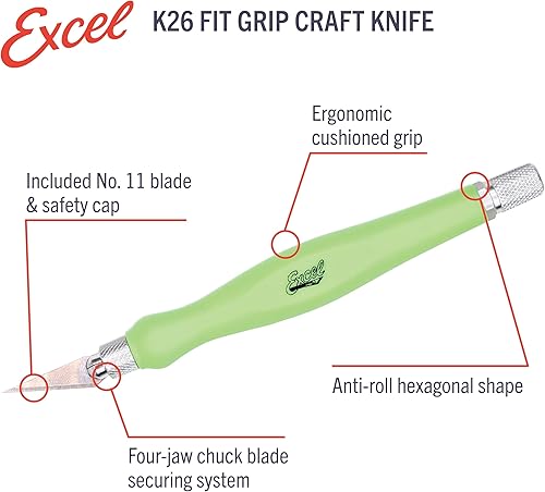 Miniatura 5 de Excel Blades Fit Grip Knife de Excel Blade - Cuchillo ultra afilado con hoja de borde en ángulo de acero al carbono y agarre contorneado de goma -
