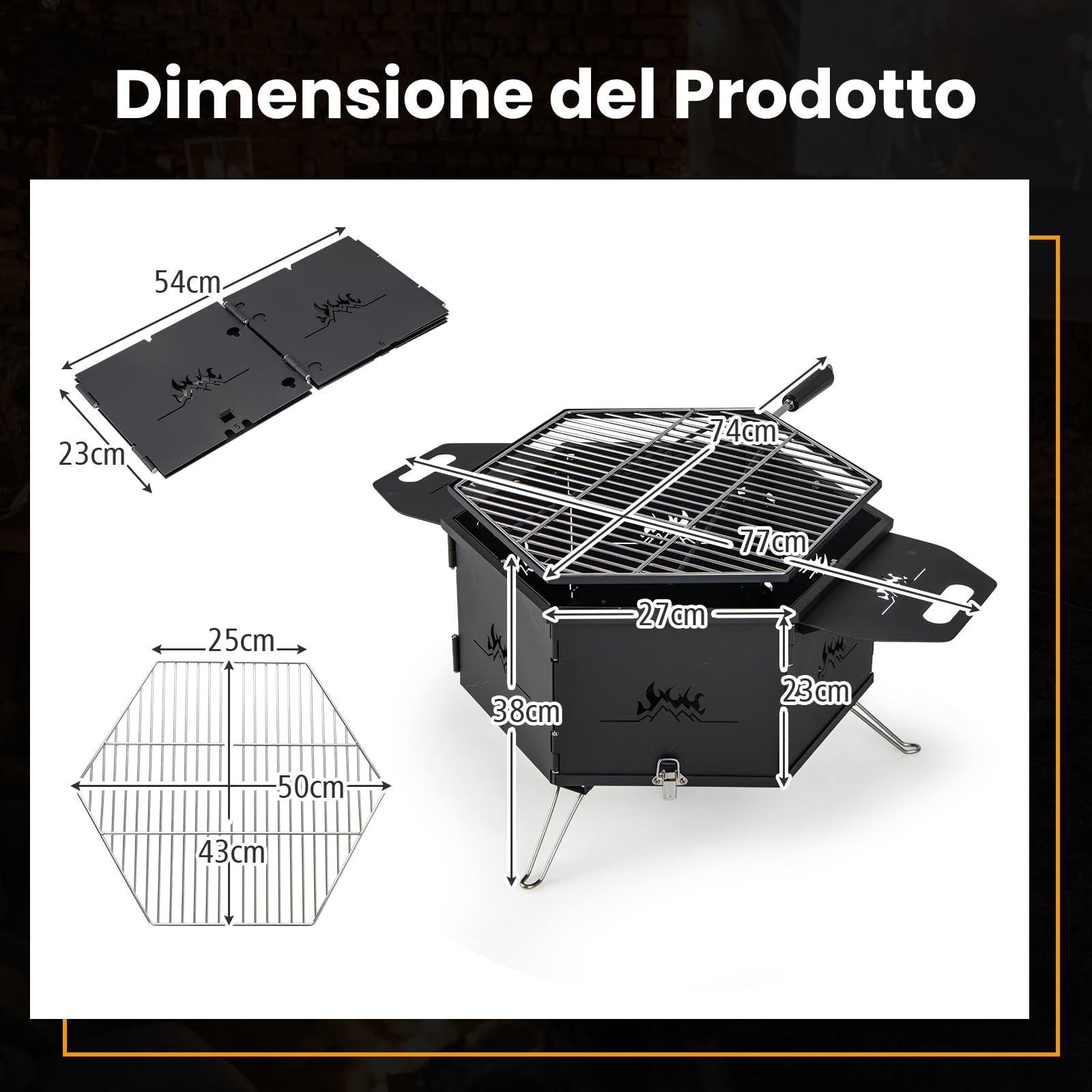 GYMAX Fornello da Campeggio con Grill all'Aperto, Barbecue Portatile a Carbone Allargato con 2 Manici, Gambe Pieghevoli, Fibbia Staccabile, Fornello a Carbone in Acciaio Inox per Viaggi, Campeggio