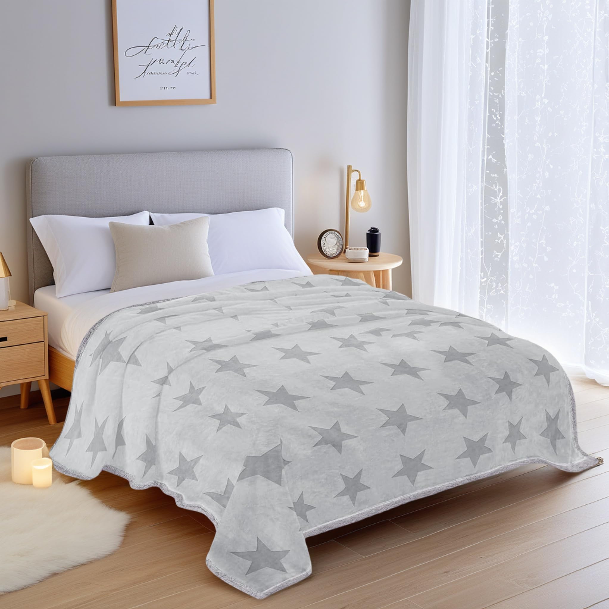 Manta Borreguillo para Sofá, Cama 130x160cm Ultra Suave, Cálida y Mullida - Manta Sherpa Polar Borreguito - Mantas Sofa de Doble Capa Reversible - Estrella