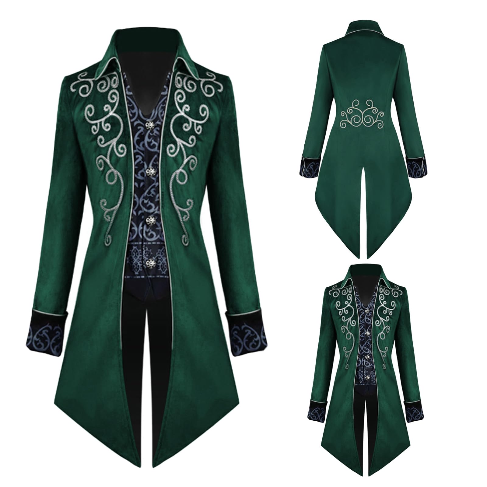 TTOKGZG Steampunk Vintage Tailcoat Coat Men, Medieval Gothic Velvet Embroidery Tailcoat Jacket