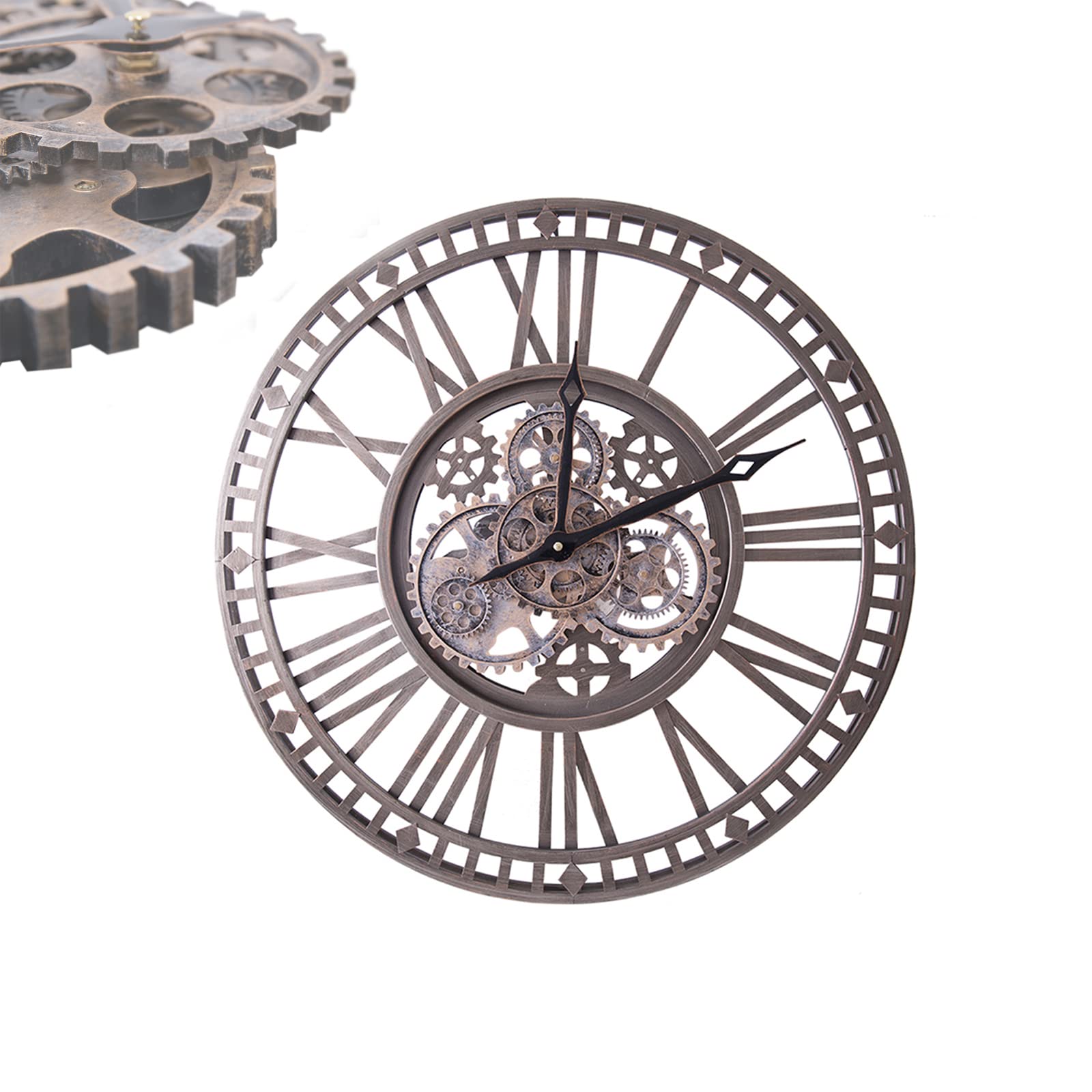 Reloj De Pared Grande Salon Engranajes Giratorios, NúMeros Romanos Retro para Bar CafeteríA Cocina 24 Pulgadas