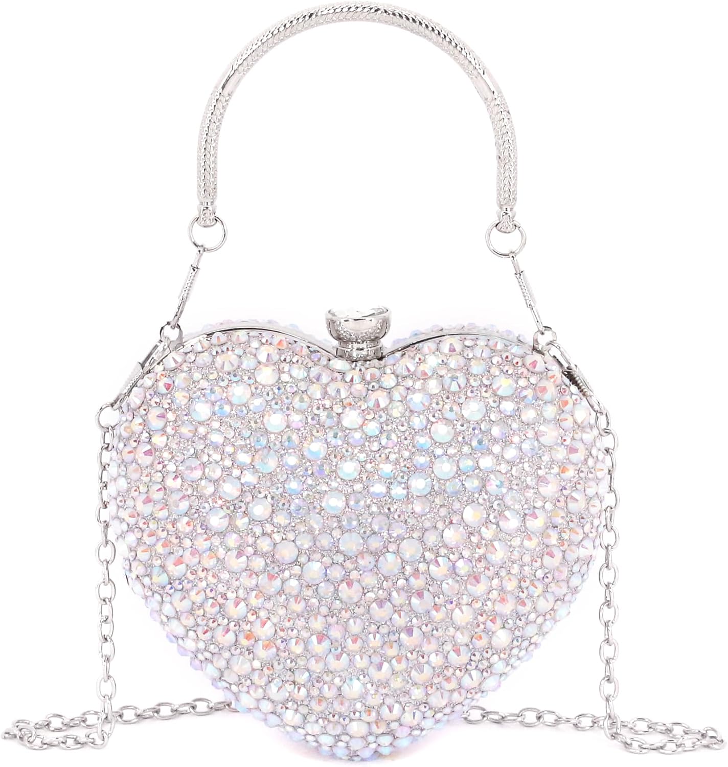 Naimo Womens Heart Bag Rhinestone Evening Bag Handbag Purse for Wedding Cocktail Party