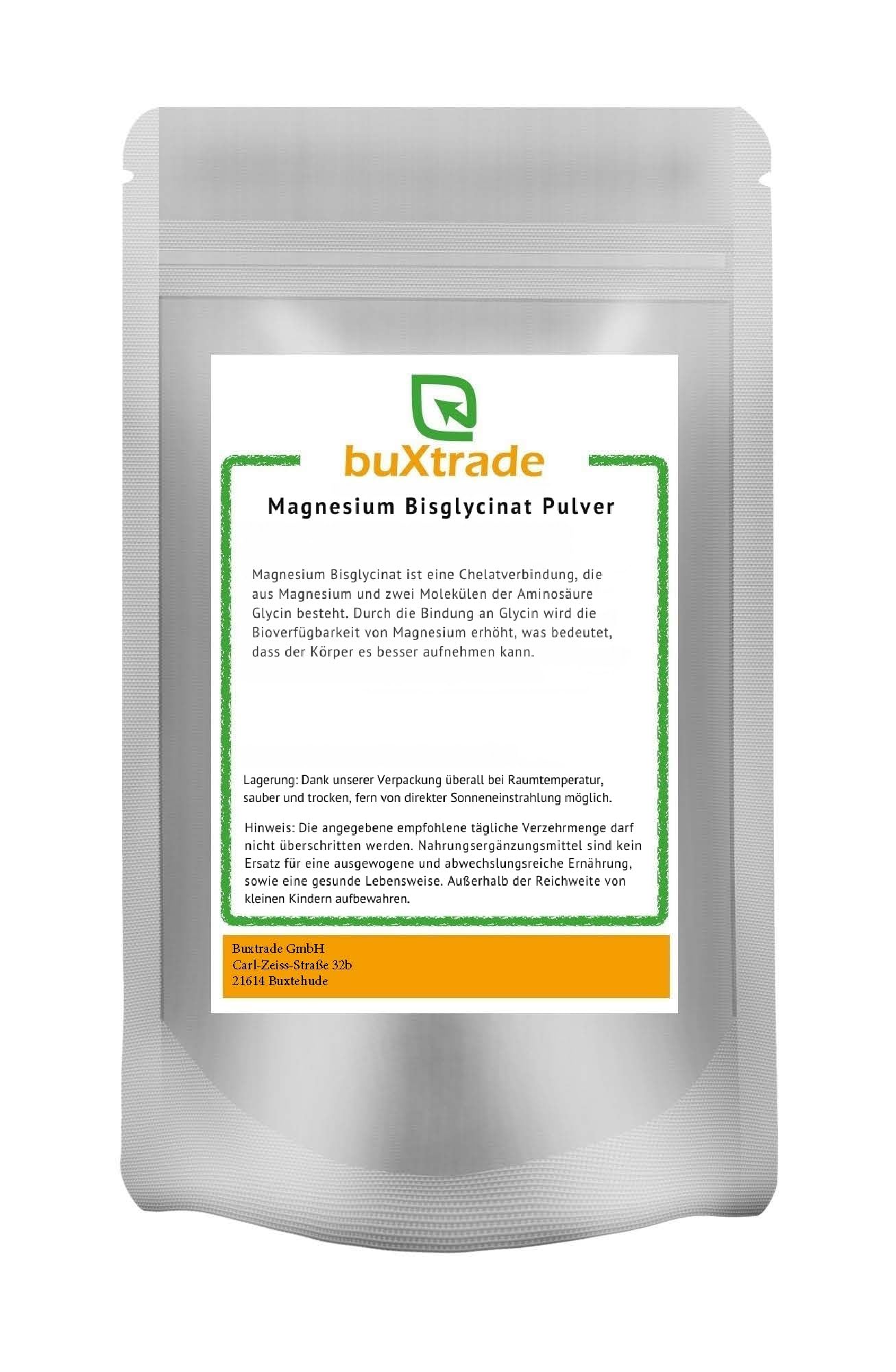 4x 500 g | Magnesium Bisglycinat Pulver | Nahrungsergänzungsmittel | Pulver | Magnesium | Buxtrade