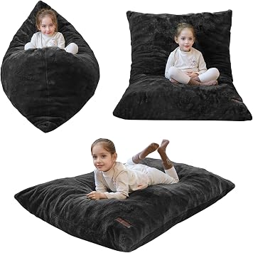 MAXYOYO 3 in 1 Kids Bean Bag Chair, Child Floor Sofa for Gaming, Reading, Faux Fur Floor Couch with High-Density Foam Filling for Living Room Bedroom