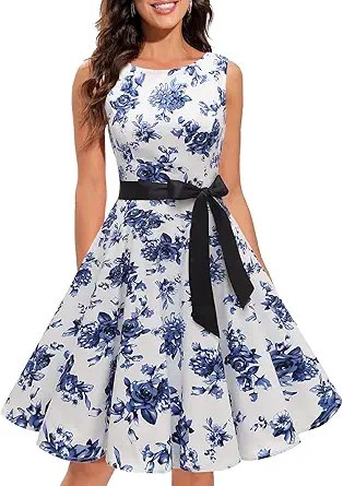 Tea Party 1950s Vintage Audrey Hepburn Sleeveless Spring Dress for Women 2023