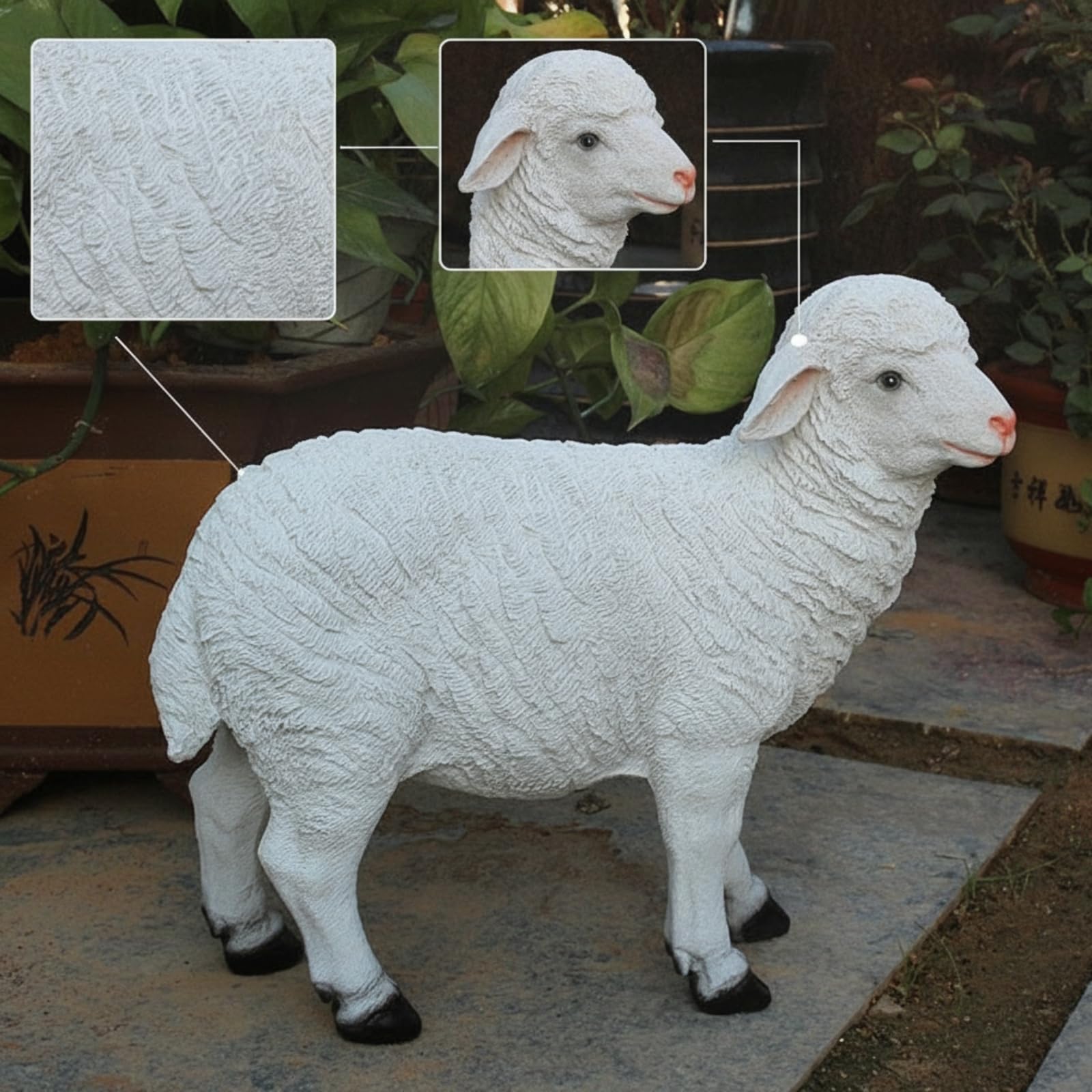 Gartenfigur aus Kunstharz realistisch Schafstatue wetterfest Schaffigur für Gartenbesitzer