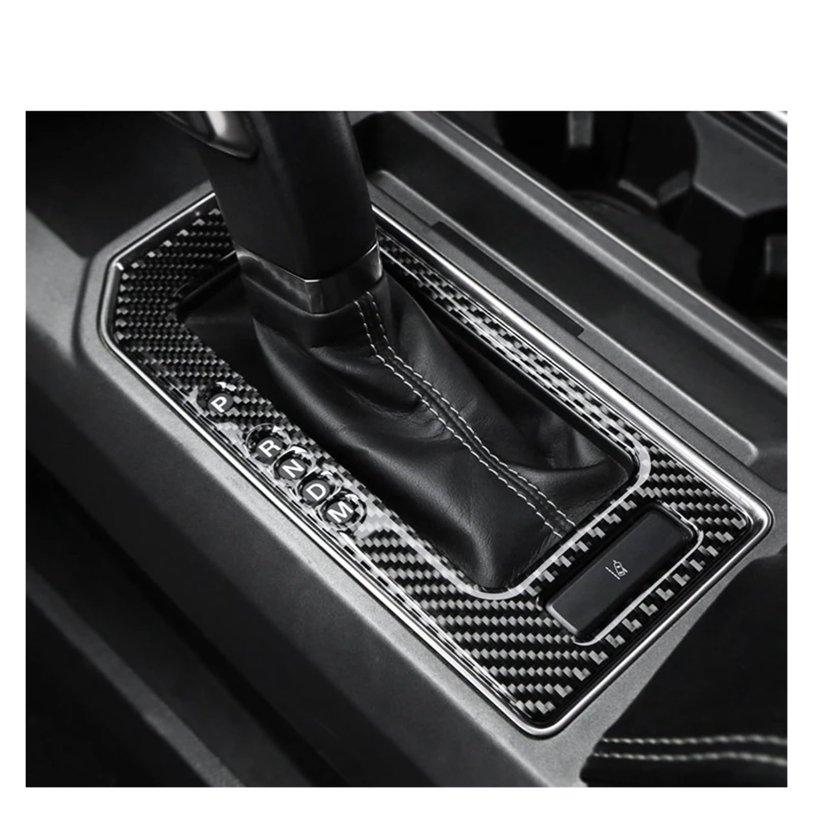 Naklejka ozdobna na konsolę środkową z włókna węglowego na panel zmiany biegów, akcesoria do wnętrza samochodu, kompatybilne z F150 SVT Raptor 2015-2020(Black LHD)