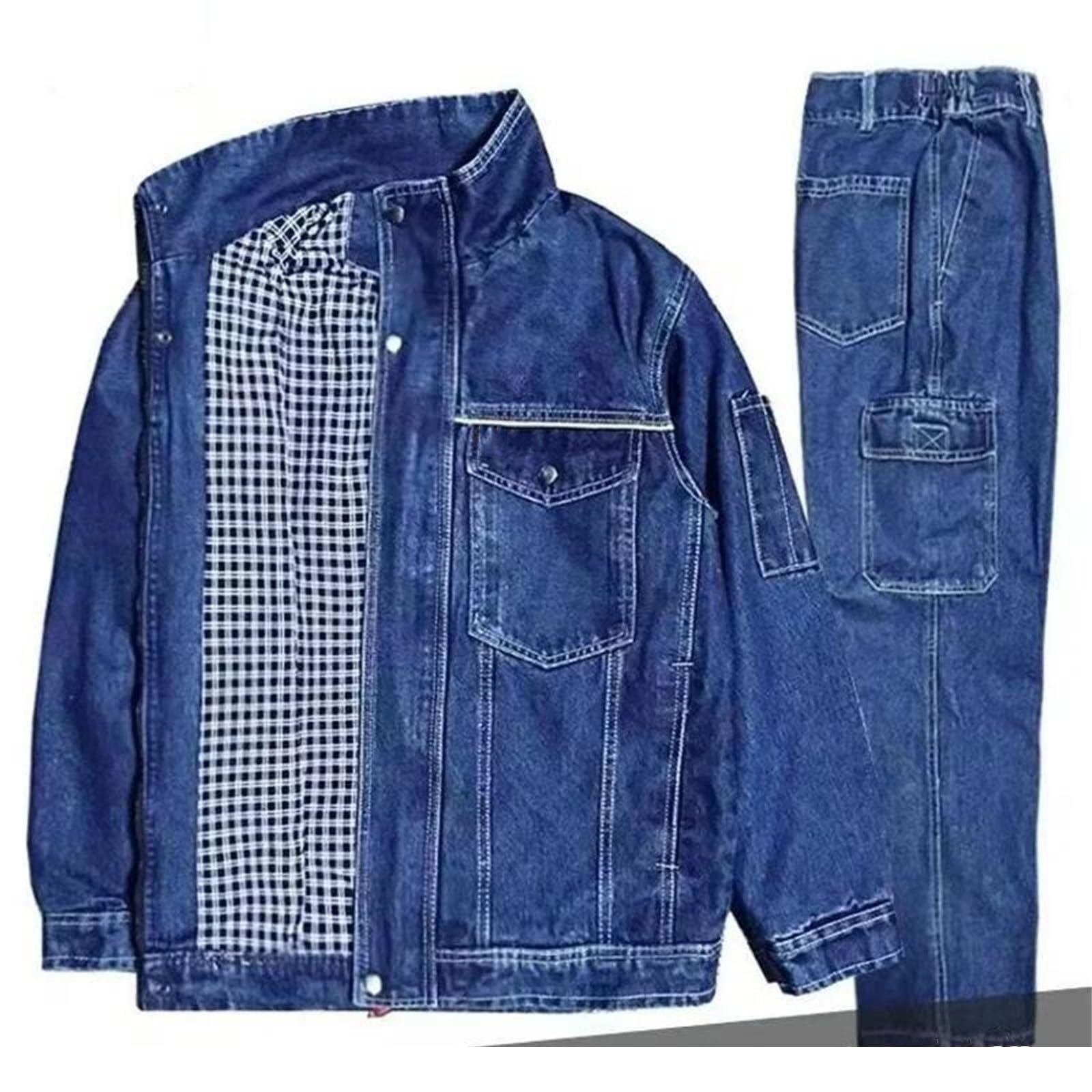 Conjunto de chaqueta vaquera bordada para hombre y jeans sueltos, atuendo casual para primavera, otoño, hip hop, estilo callejero