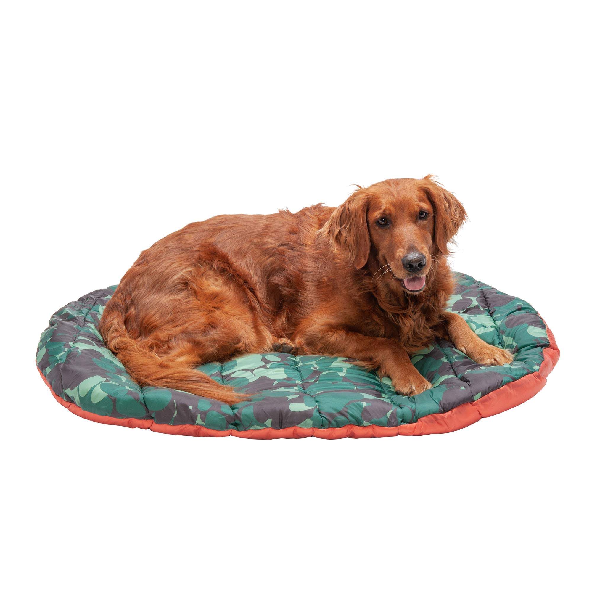 FurHavenLarge Dog Bed Trail Pup Travel Pillow Mat w/Stuff Sack, Washable - Paprika/Camo-Paw, Large