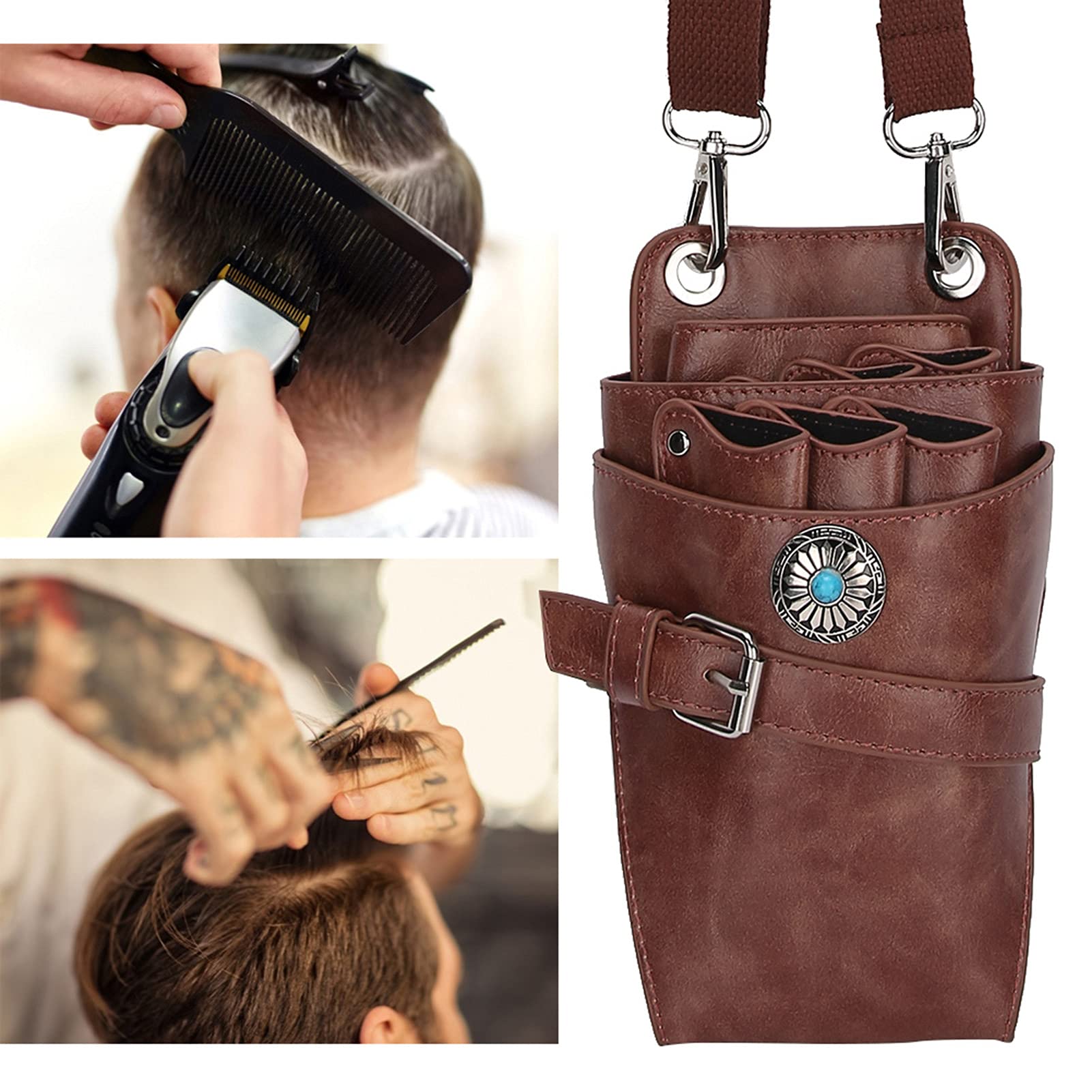 Scherenbeutel Holster, Retro-Leder-Friseurbeutel-Beutelhalter, Scherenkamm-Hüfttasche mit abnehmbarem Gürtel/Clip, für Scheren-Clipper-Rollenkamm-Clip/Barbershop-Friseursalon