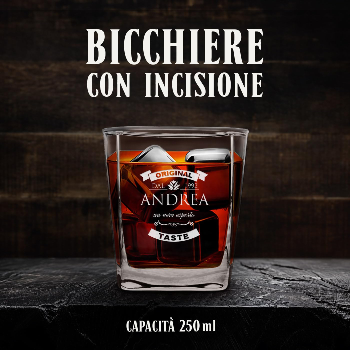 Maverton kit 6 bicchieri in vetro 250 ml - ideali per bourbon whiskey e drink - incisione personalizzata - bicchieri personalizzati - idea compleanno per uomo - pensiero special - original taste