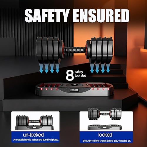 Miniatura 6 de Adjustable Dumbbell Set, 5-in-1 Free Weights Dumbbells Set with Anti-Slip Metal Handle, Quick Adjust Home Gym Equipment with Effortless Tray for Men