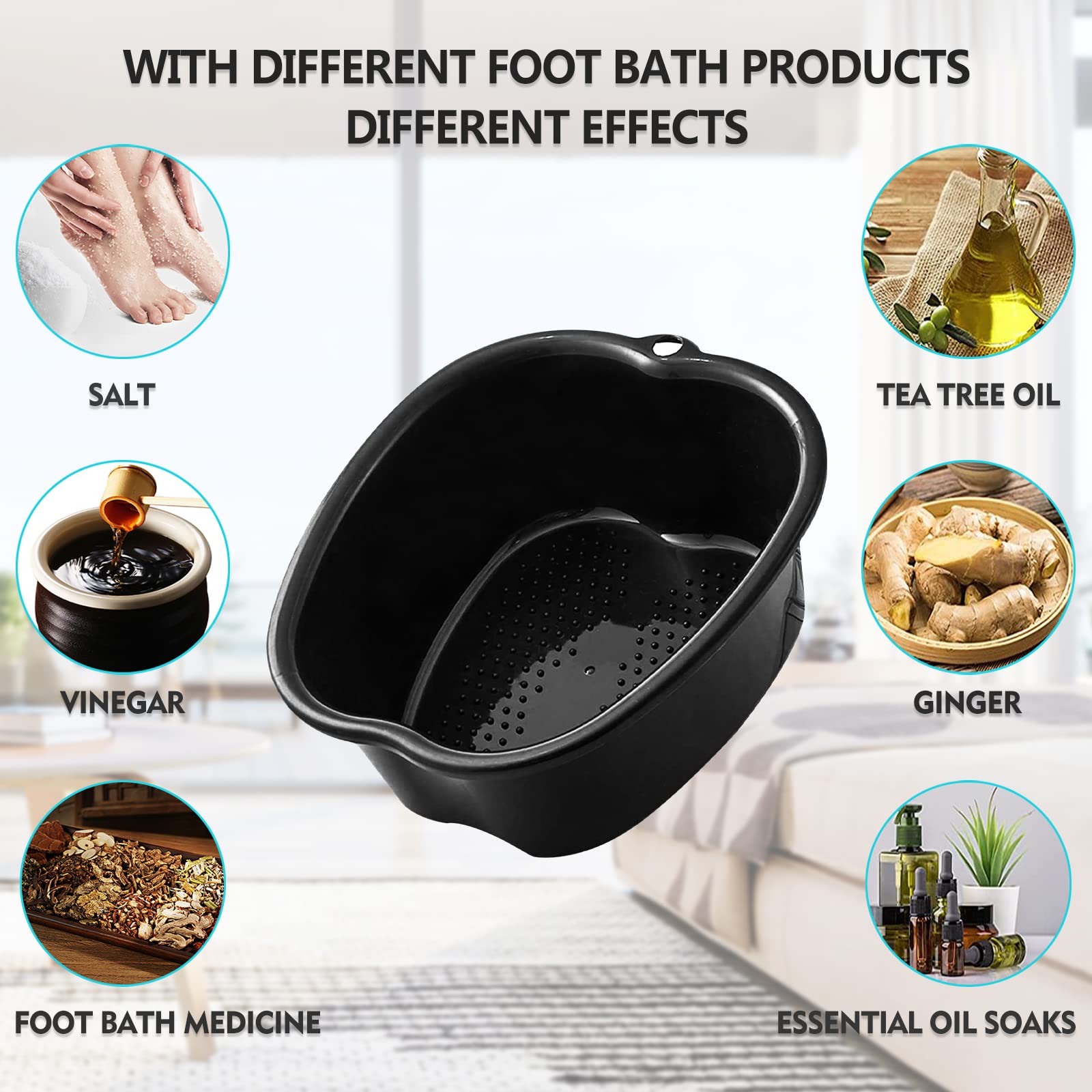 Cuenco de Spa para Baño de pies Grande, Lavabo para Pedicura y Relajación de Plástico Resistente y Grueso, Ideal para Desintoxicación y Masaje de Pies, Uñas y Tobillos (Negro)