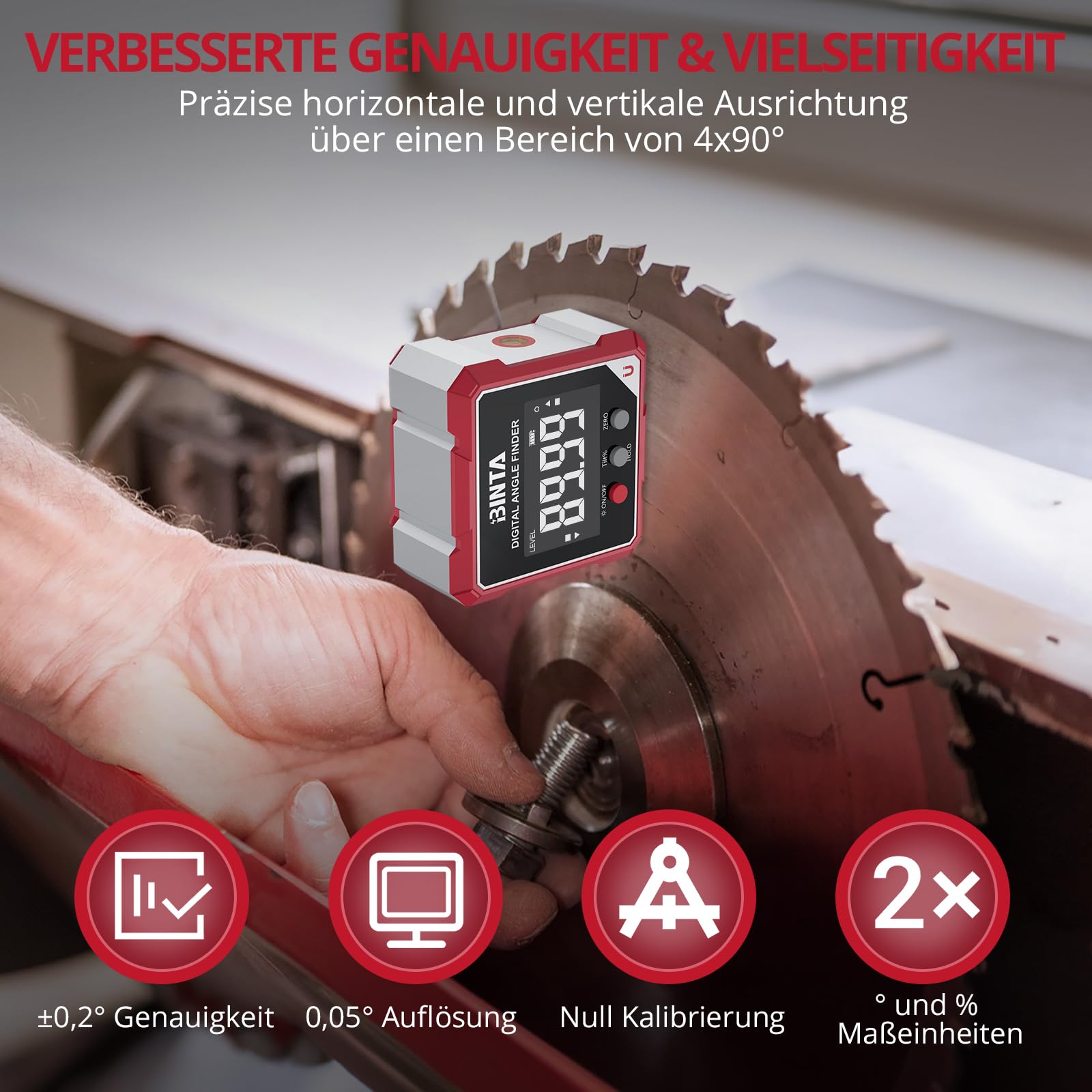 BINTA Digitaler Winkelmesser Neigungsmesser Laser Wasserwaage mit LCD Display, Wiederaufladbares IP54 Wasserdicht Magnetisch Nivellierbox Level Box für Holzarbeiten, Bau, Dekoration, Heimwerker